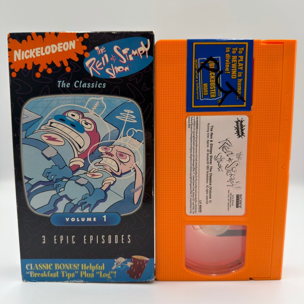 Ren & Stimpy Show The Classics Vol 1 Orange VHS Tape Nickelodeon Sony LV 49200